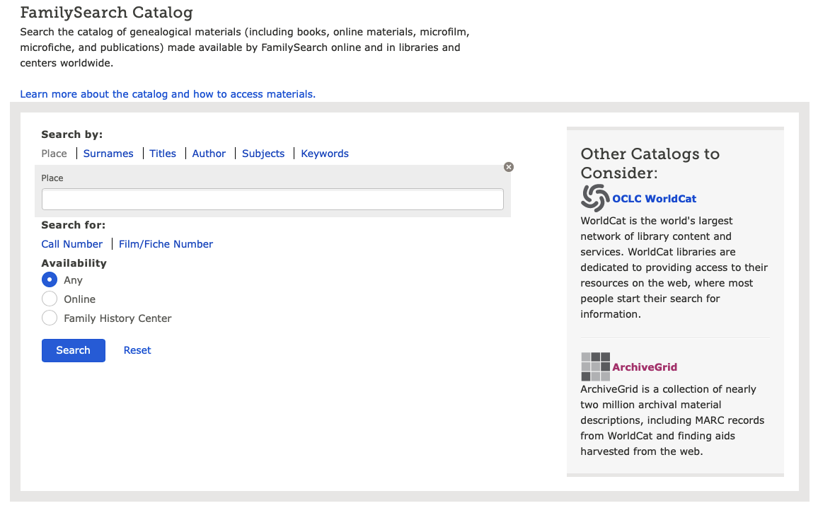 Using the FamilySearch Catalog HeritageTracer