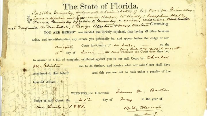 Florida St Johns County Chancery Court Records Grimsley Family